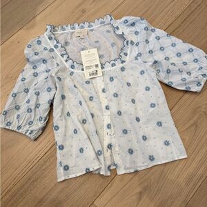 Sezane Kellia Shirt Blue Ecru Daisies - Size 4